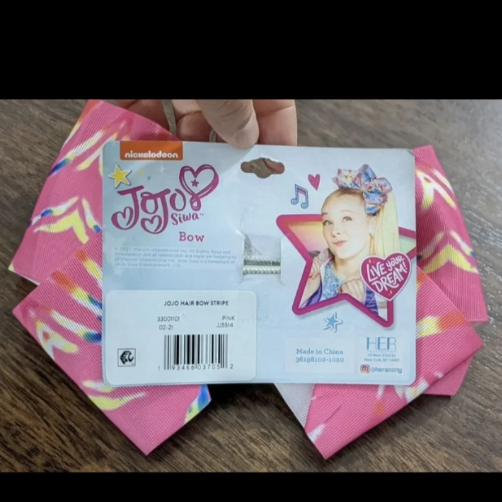 JOJO SIWA Girls Large Pink Hair Bow With Tie Dye Stripes & Glitter Shaker